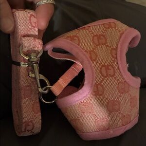 Pink Monogram Pet Harness and Leash Set